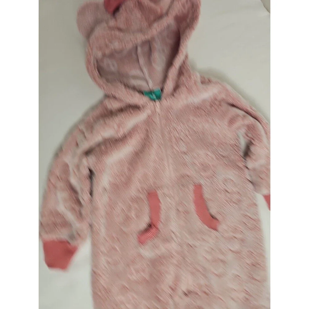 Disney Baby Pink Plush Hooded Fleece One Piece 6-9 Months Footless Romper